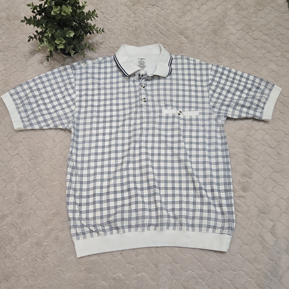 David Taylor Men's Black and White Checkered Cotton-Blend Polo, Size Medium